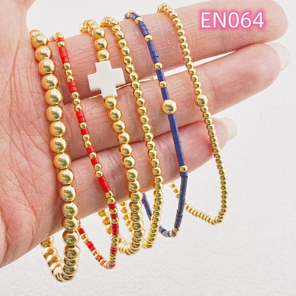 Enewton Gold Bead & Red/Blue Glass Tube Bead Six-Piece Bracelet Set - Picture 6 of 6